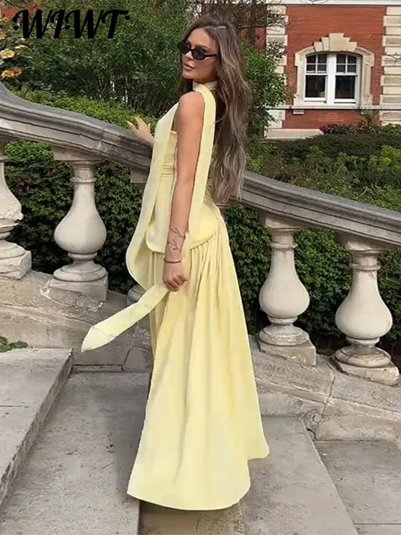 Fashion Patchwork Split Strapless Dress Women'S Elegant Sleeveless Backless Long Dress 2025 Summer New Lady Evening Party Robes