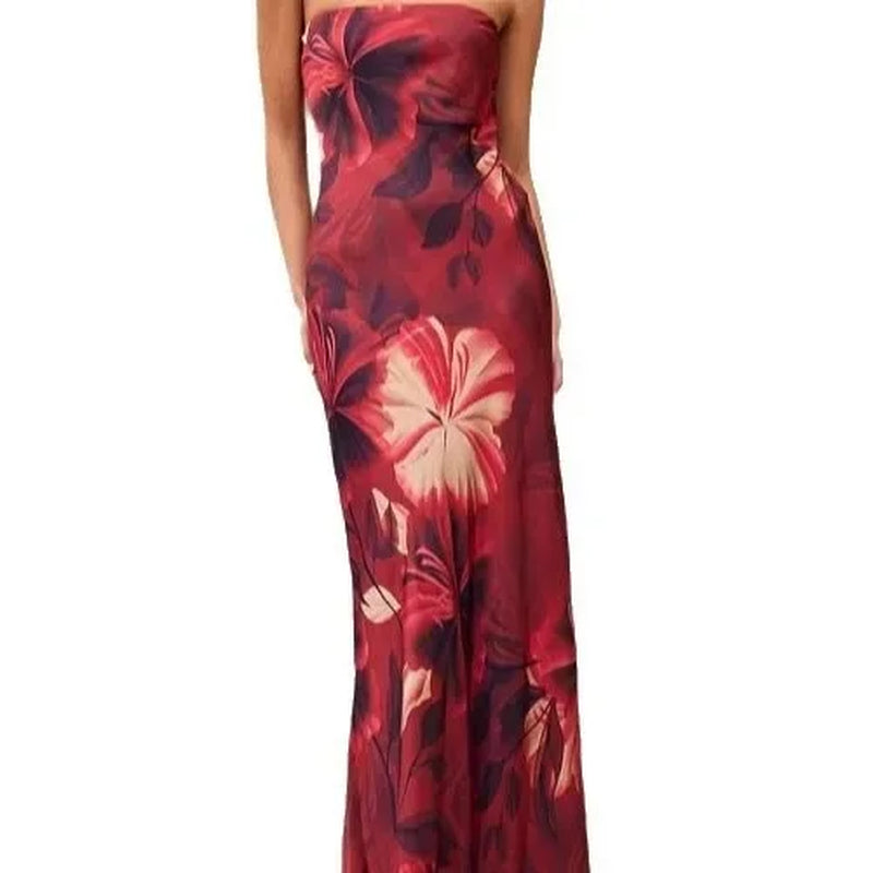 Elegant Sexy Strapless Long Dress Fashionable Print Bodycon Backless Women'S New Arrival Skirt Ankle-Length One-Shoulder