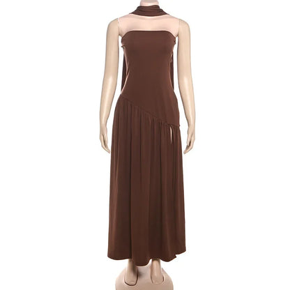 Strapless Shawl Collar High Split Sexy Dress Women Elegant Long Dresses Backless Sleeveless Summer Dress Vestidos